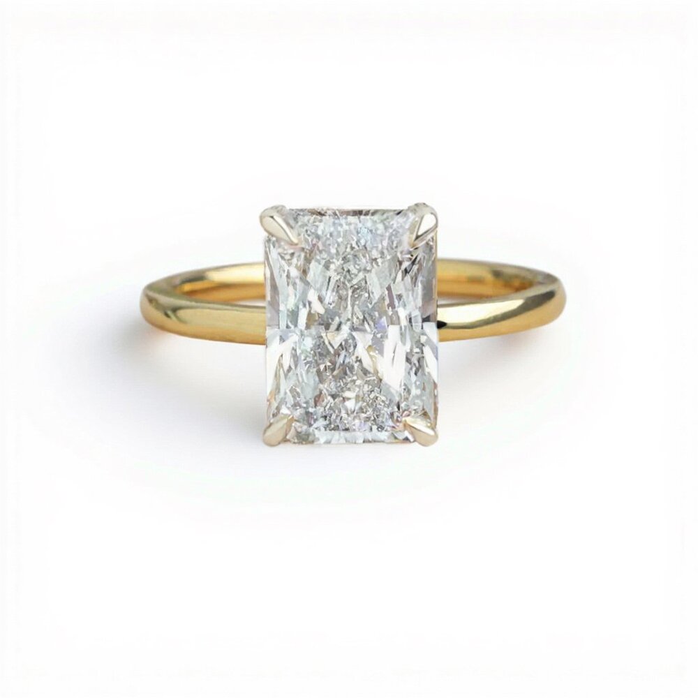 5 Carat Radiant Cut Lab 18K Yellow Gold Engagement Ring